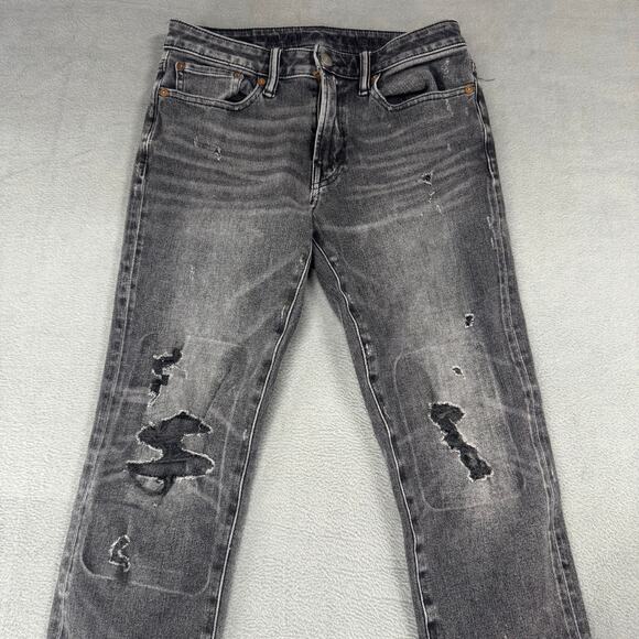 American Eagle Jeans Mens Tag 29x32 Fits 28x28.5 Slim Straight Distressed Black - Picture 3 of 11